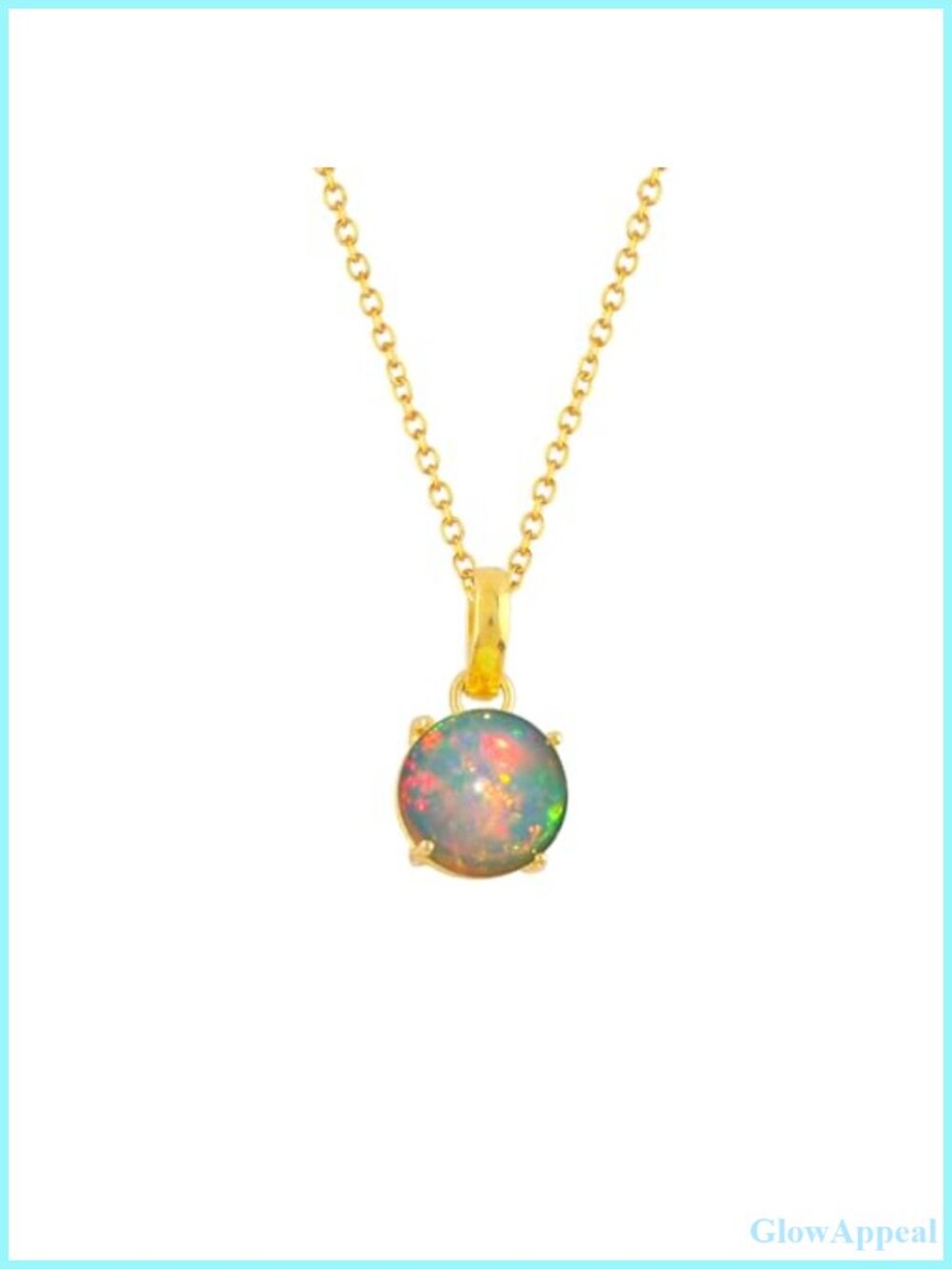 Ethiopian Opal Pendant Necklace 14K Gold Plated 925 Sterling Silver Handmade
